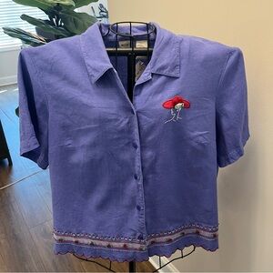 Vintage Purple Button-Up Shirt with Embroidered Detail